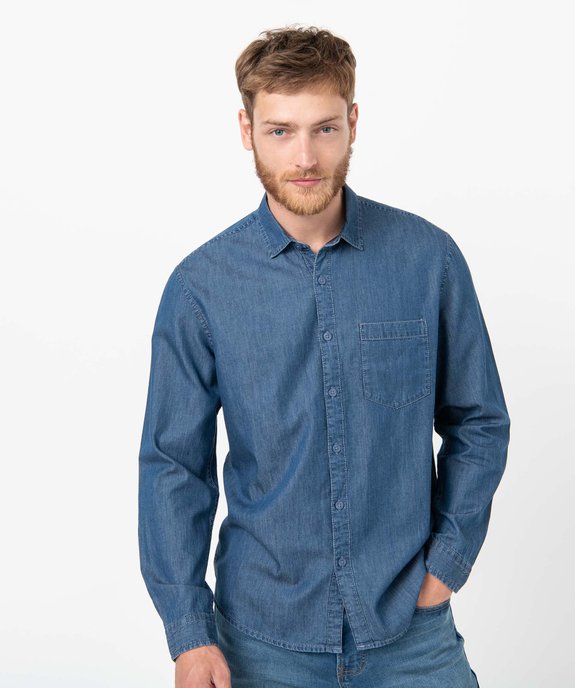 Chemise homme en coton fin aspect jean vue1 - GEMO (HOMME) - GEMO