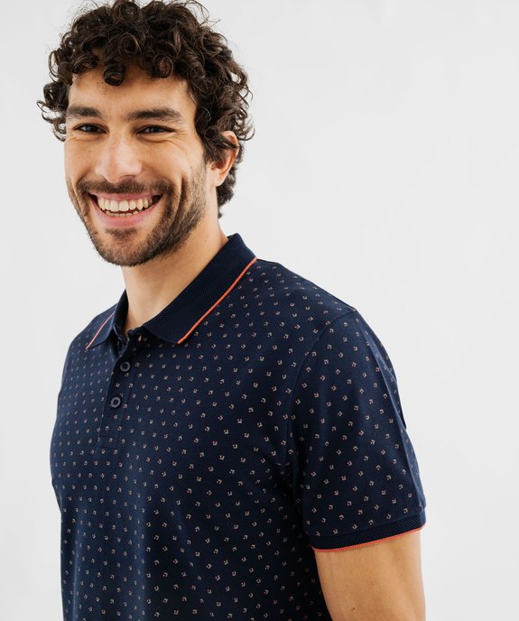 Polo manches courtes en maille piquée à micro-motifs homme vue4 - GEMO (HOMME) - GEMO