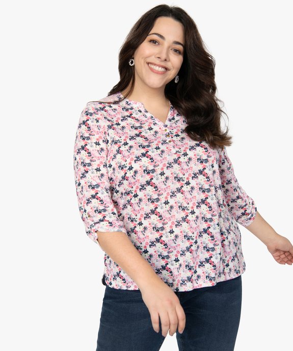 Tee-shirt femme grande taille imprimé col V et dos dentelle vue1 - GEMO 4G GT - GEMO