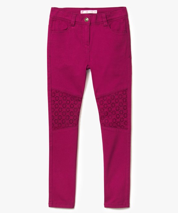 Pantalon fille slim avec empiècements en broderie anglaise vue1 - GEMO (ENFANT) - GEMO