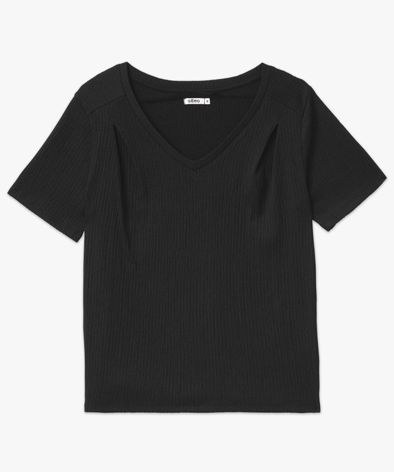 Tee-shirt manches courtes en maille texturée à col V femme vue4 - GEMO(FEMME PAP) - GEMO