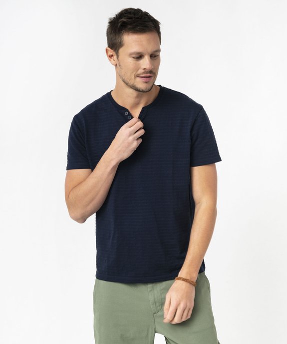 Tee-shirt manches courtes col fantaisie à rayures jacquard homme vue1 - GEMO 4G HOMME - GEMO