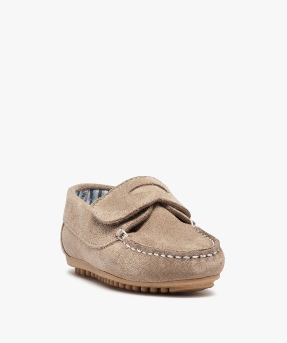 Mocassins garçon dessus cuir retourné fermeture scratch vue2 - GEMO (ENFANT) - GEMO