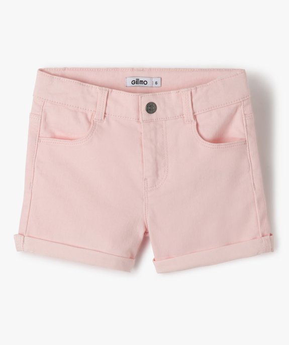 Short fille en coton stretch uni à revers vue1 - GEMO 4G FILLE - GEMO