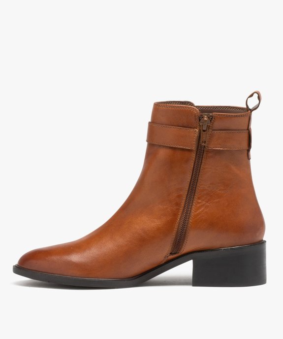 Boots femme en cuir uni à bout amande et à zip - Taneo vue3 - TANEO - GEMO