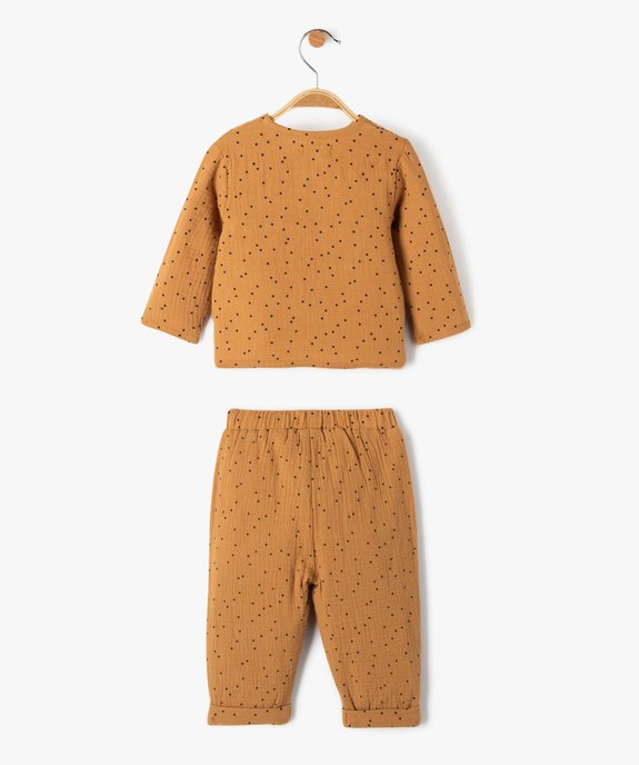 Ensemble bébé 2 pièces : cache-cœur + pantalon en double gaze à pois vue3 - GEMO(BB COUCHE) - GEMO