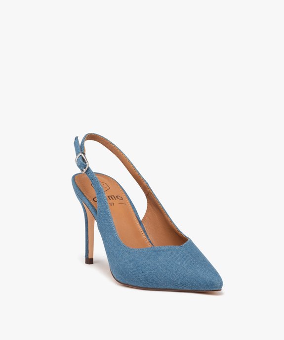 Escarpins à talon aiguille et bout pointu en toile denim femme - Valentina Baldano vue3 - VALENTINA BALDA - GEMO