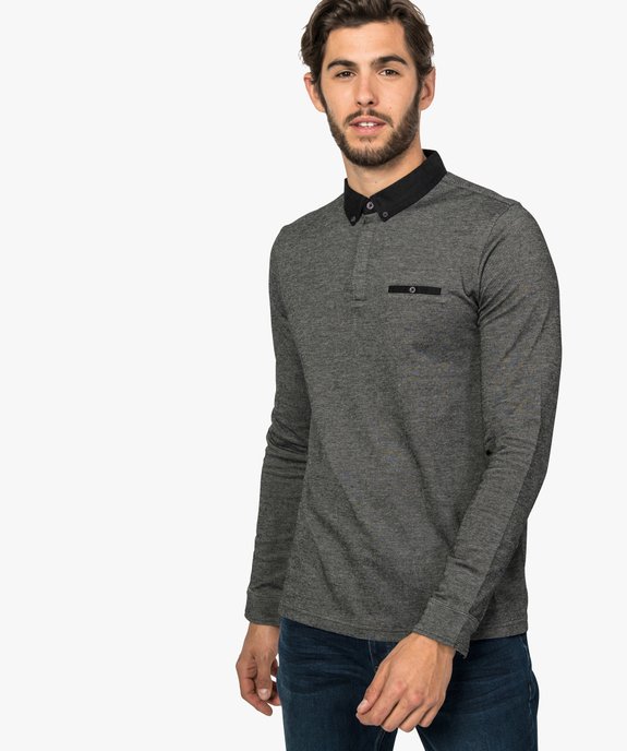 Polo homme à col chemise contrastant vue1 - GEMO (HOMME) - GEMO