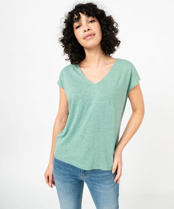 Tee-shirt manches courtes coupe loose en lin femme vue2 - GEMO 4G FEMME - GEMO