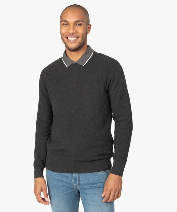 Pull homme en maille fantaisie avec col rond vue1 - GEMO (HOMME) - GEMO