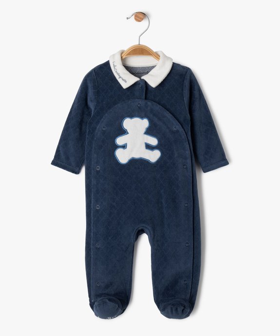 Pyjama en velours à col chemise bébé - LuluCastagnette vue1 - LULU G4G - GEMO