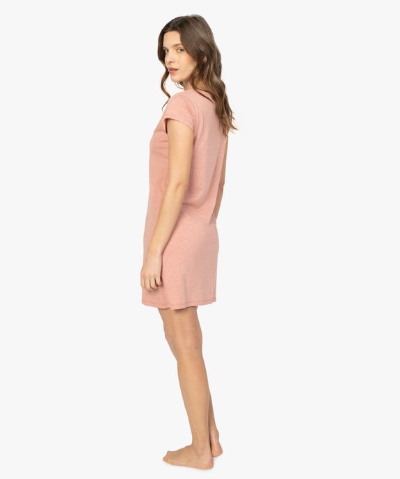 Chemise de nuit imprimée à manches courtes femme chinée avec inscription fantaisie vue3 - GEMO 4G FEMME - GEMO