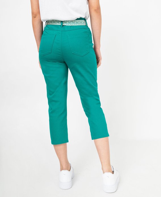 Pantacourt slim taille haute en coton stretch avec ceinture à nouer femme vue3 - GEMO 4G FEMME - GEMO