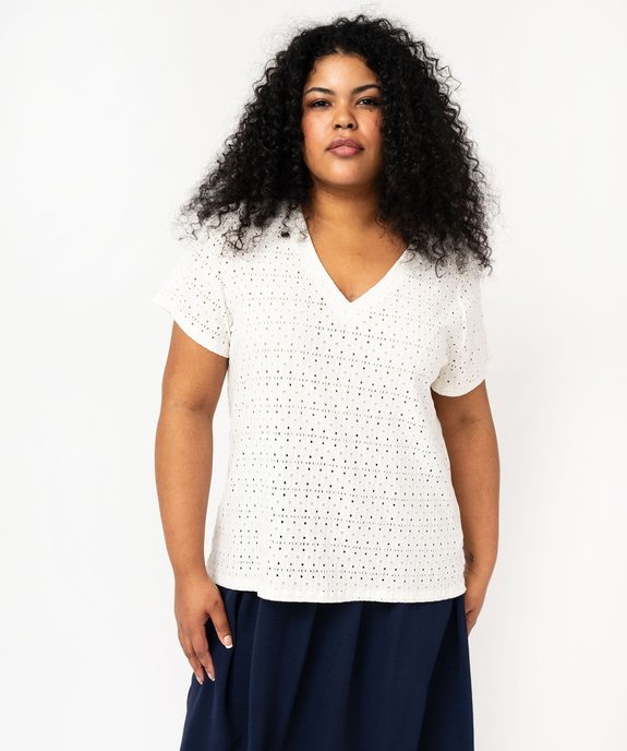 Tee-shirt grande taille manches courtes en maille ajourée femme vue5 - GEMO (G TAILLE) - GEMO