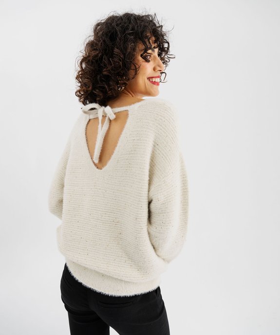 Pull en maille douillette avec double encolure V femme vue3 - GEMO(FEMME PAP) - GEMO