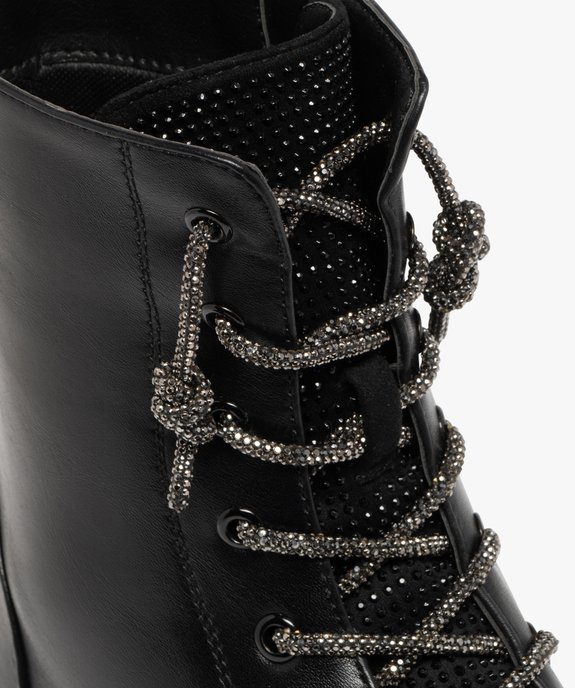 Boots femme à zip et lacets en strass avec semelle épaisse crantée vue7 - GEMO (CASUAL) - GEMO