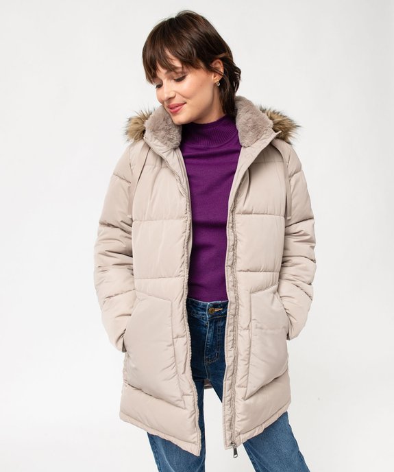 Manteau matelassé à capuche en fourrure imitation femme vue1 - GEMO 4G FEMME - GEMO