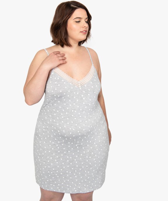 Nuisette femme grande taille à bretelles et col V dentelle vue1 - GEMO 4G FEMME - GEMO