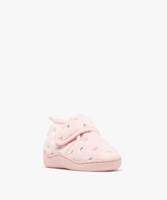 Chaussons bottillons en velours avec motifs coeurs brodés bébé fille vue2 - GEMO 4G BEBE - GEMO