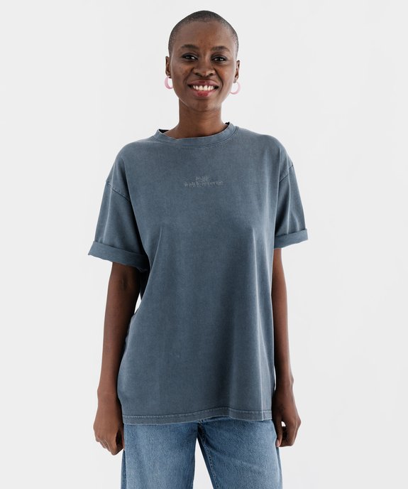 Tee-shirt à manches courtes oversize avec message brodé femme vue6 - GEMO(FEMME PAP) - GEMO