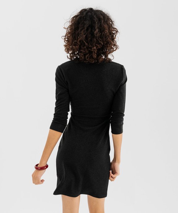 Robe courte à manches 3/4 en maille extensible pailletée femme vue3 - GEMO(FEMME PAP) - GEMO