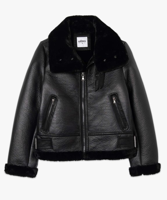 Blouson bombardier femme esprit biker avec doublure en maille peluche vue4 - GEMO(FEMME PAP) - GEMO