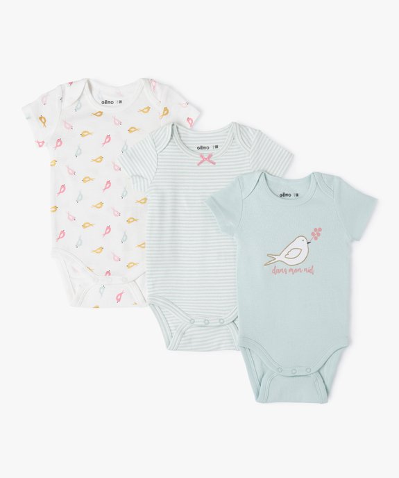 Bodies bébé manches courtes à motif oiseaux (lot de 3) vue1 - GEMO 4G BEBE - GEMO