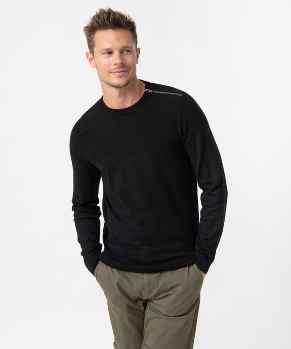 Pull homme à col rond avec zip sur l'épaule vue1 - GEMO (HOMME) - GEMO