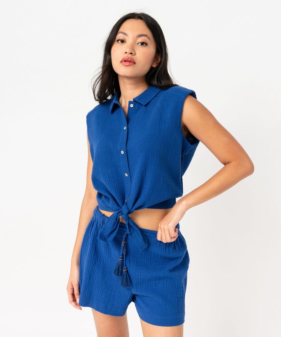 Chemise sans manches en gaze de coton à pans noués femme vue2 - GEMO(FEMME PAP) - GEMO