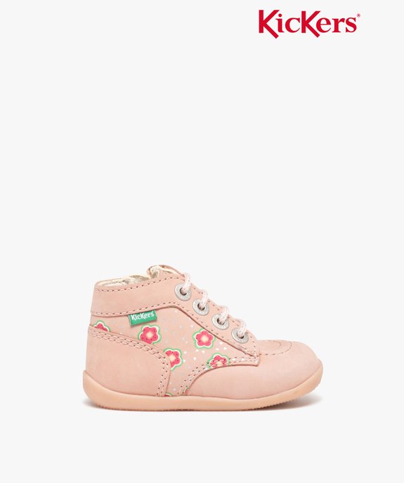 Chaussures premiers pas bébé fille bottillons en cuir et à fleurs - Kickers vue1 - KICKERS - GEMO