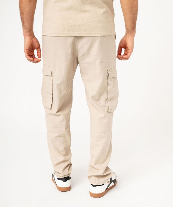 Pantalon cargo en lin à taille élastiquée homme vue3 - GEMO 4G HOMME - GEMO