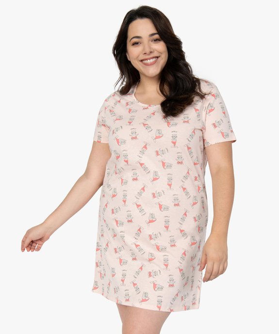 Chemise de nuit à manches courtes avec motifs femme grande taille vue1 - GEMO 4G FEMME - GEMO