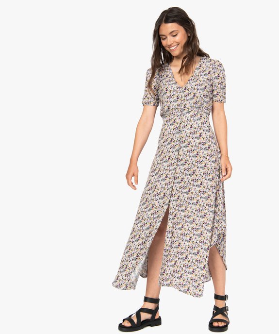 Robe femme longue à manches courtes vue1 - GEMO(FEMME PAP) - GEMO