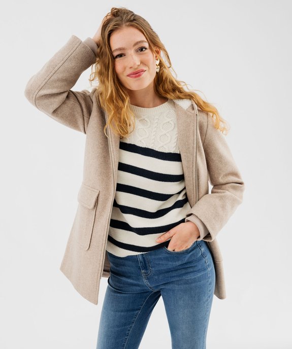 Manteau droit zippé à capuche femme vue1 - GEMO 4G FEMME - GEMO