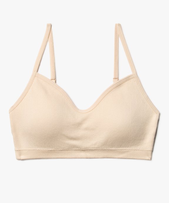 Brassière à fines bretelles en maille côtelée avec mousses amovibles fille vue1 - GEMO (JUNIOR) - GEMO