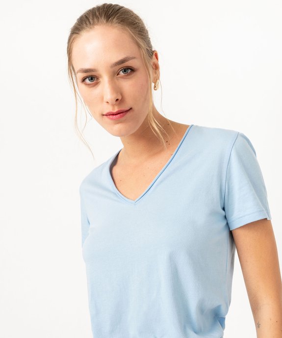 Tee-shirt à manches courtes avec col V roulotté femme vue5 - GEMO(FEMME PAP) - GEMO