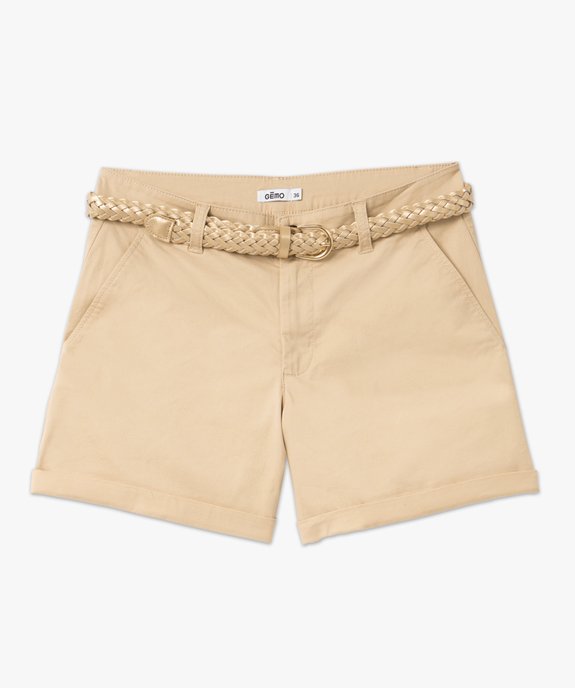 Short chino en stretch avec ceinture tressée dorée femme vue4 - GEMO 4G FEMME - GEMO