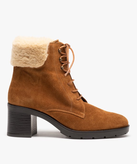 Bottines femme dessus cuir retourné col fourré – Tanéo vue1 - TANEO - GEMO