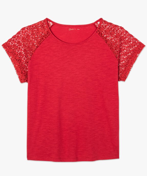 Tee-shirt femme à manches courtes avec épaules en dentelle vue4 - GEMO (G TAILLE) - GEMO