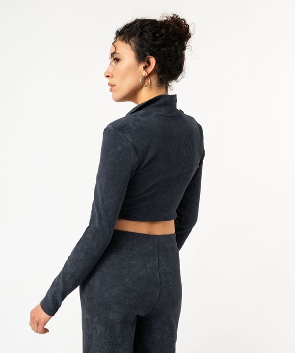 Sweat zippé court en maille côtelée femme vue3 - GEMO(FEMME PAP) - GEMO