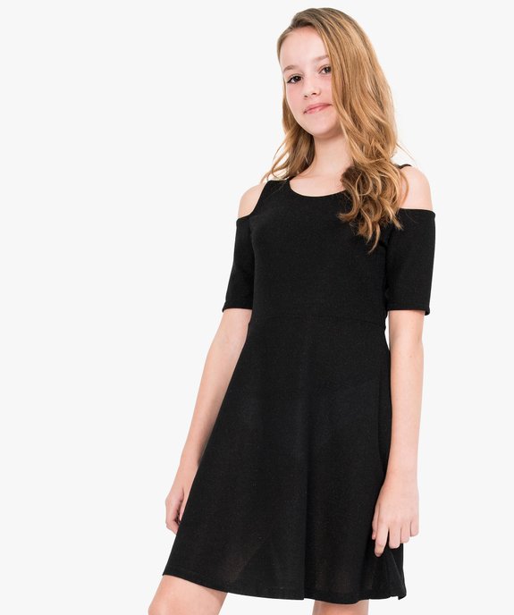 Robe fille courte pailletée avec épaules dénudées vue1 - GEMO (JUNIOR) - GEMO