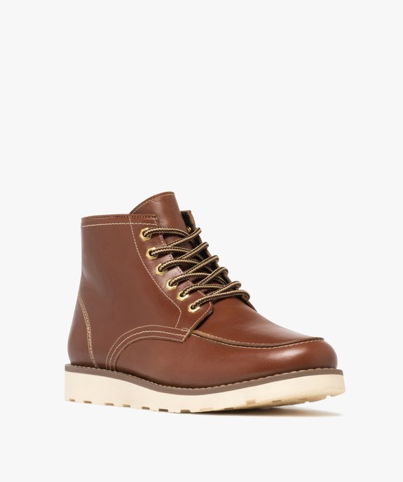 Boots homme casual dessus en cuir à lacets bicolores vue3 - URBAN STEPS - GEMO