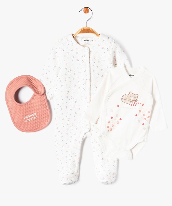 Ensemble layette 3 pièces bébé fille vue2 - GEMO(BB COUCHE) - GEMO