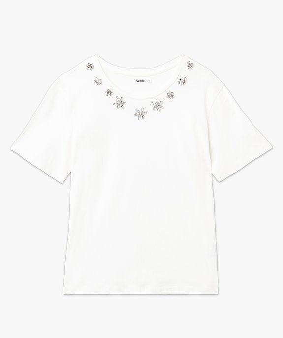 Tee-shirt à manches courtes avec strass sur le col femme vue4 - GEMO(FEMME PAP) - GEMO