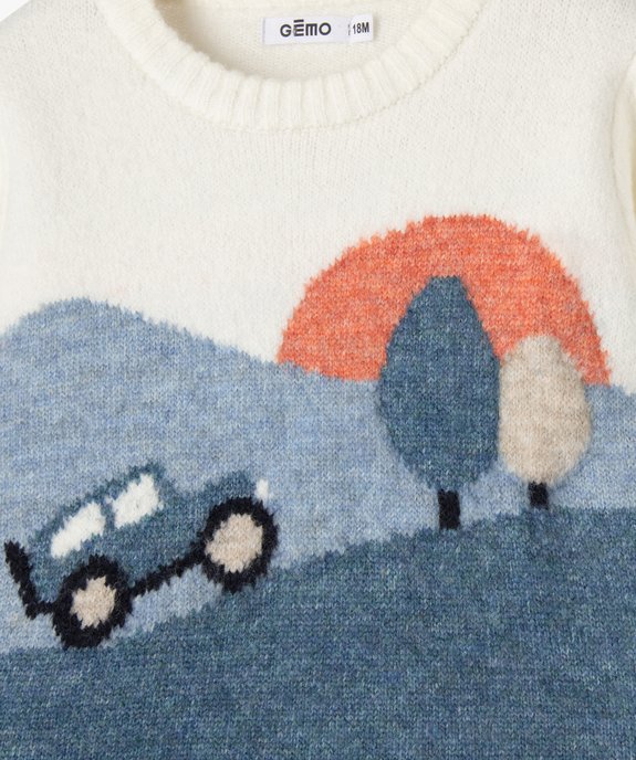 Pull en maille avec motif voiture bébé garçon vue3 - GEMO(BEBE DEBT) - GEMO