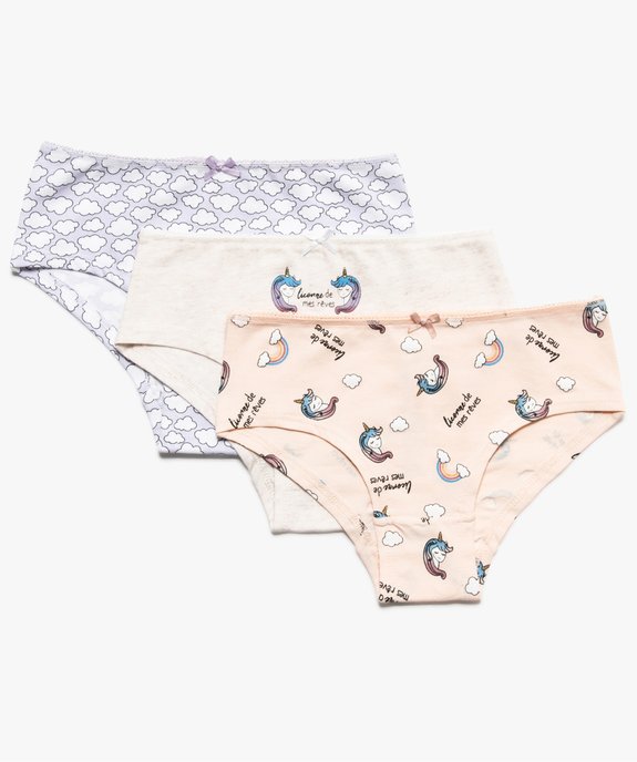 Shorties fille en coton stretch motif licorne (lot de 3) vue1 - GEMO (ENFANT) - GEMO