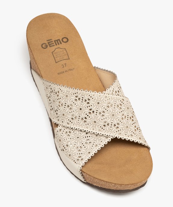 Mules femme compensées avec brides en cuir ajourées et croisées vue5 - GEMO(URBAIN) - GEMO