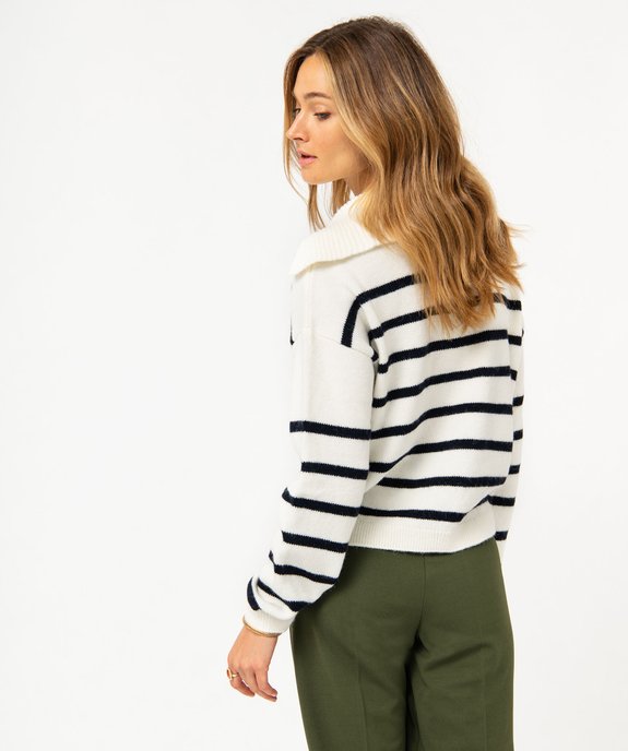 Pull à rayures coupe courte avec grand col femme vue3 - GEMO(FEMME PAP) - GEMO