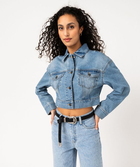 Veste en jean délavé courte femme vue1 - GEMO 4G FEMME - GEMO