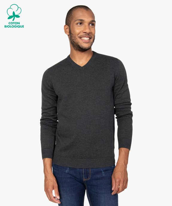 Pull homme à col V en coton fin vue1 - GEMO 4G HOMME - GEMO